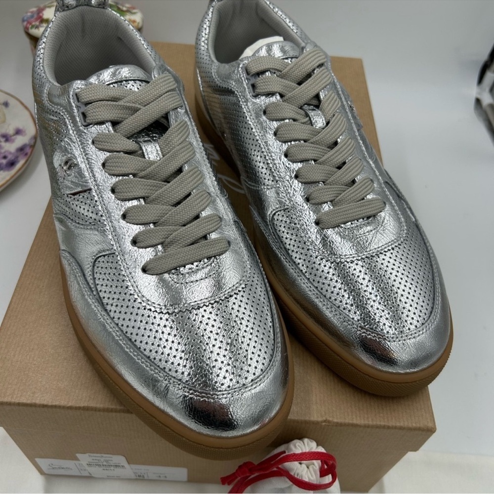 Men’s Christian Louboutin TUTTI RUI metallic leather sneakers size 44 made Italy